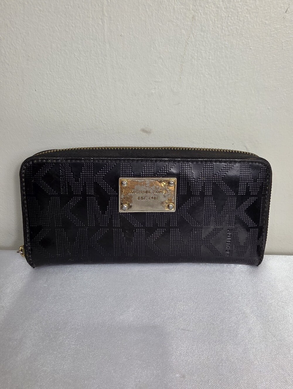 Michael Kors Black MK Logo Zip-Around Wallet